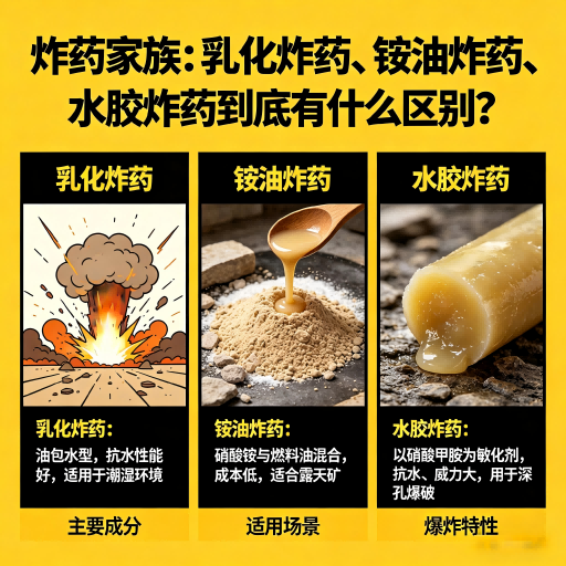 石拐炸药家族：乳化炸药、铵油炸药、水胶炸药到底有什么区别？